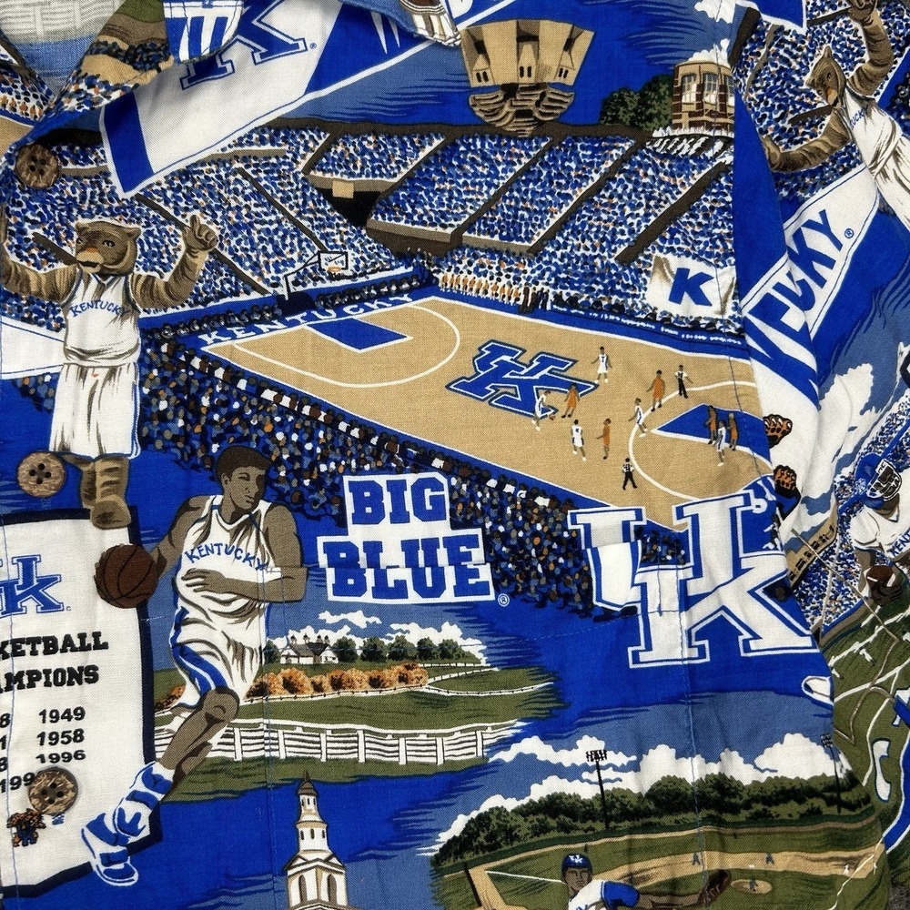 Reyn Spooner Sports Shirt Mens L Blue University of Kentucky Wildcats Rayon - Picture 7 of 14